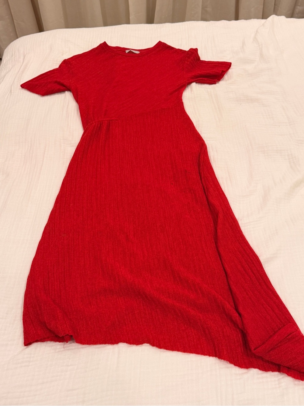 Zara Red Short-Sleeve Knit Midi Dress